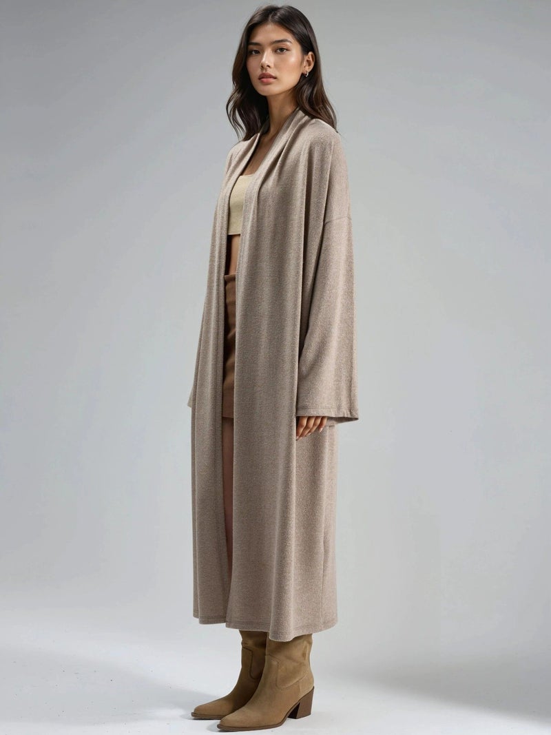 Busem Relaxed Fit Longline Open-Front Shawl Collar Knit Cardigan - Image 2